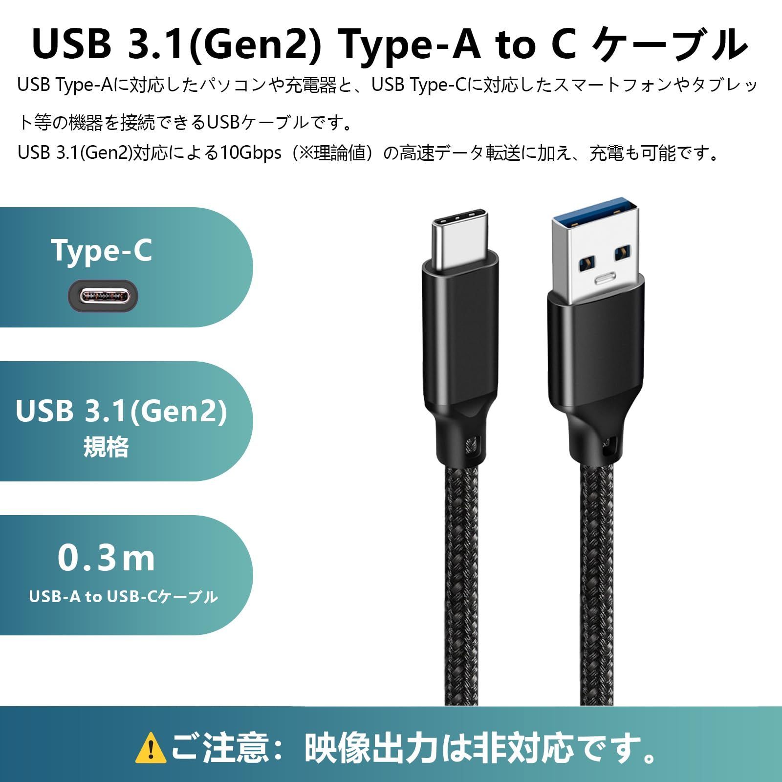 人気商品】USB Type C ケーブル 0.3m【POTRRCIUSUER】 USB-A to USB-C 10Gbps高速データ転送 ナイロン編み  USB3.1 Gen2 ケーブル 60W（3A/20V）急速充電 タイプc 充電ケーブル iPhone1 メルカリ