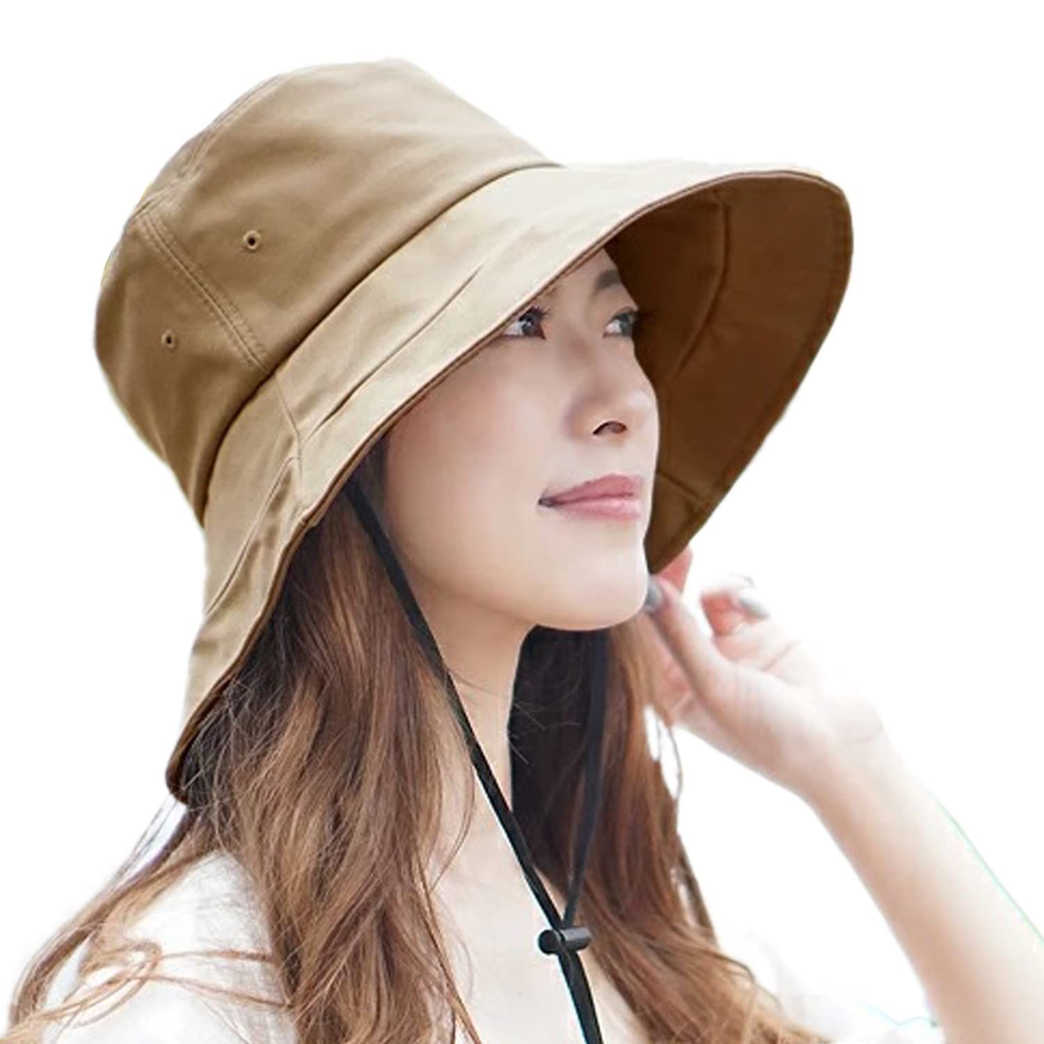 【新着商品】ハット レディース UVカット キャペリン 大きいサイズ 深め [hanahana15] 大きめ 遮光 コットン100% 帽子 春夏 紫外線 あごひも 洗濯可 夏 つば広 綿 サイズ調整 シンプル 女性