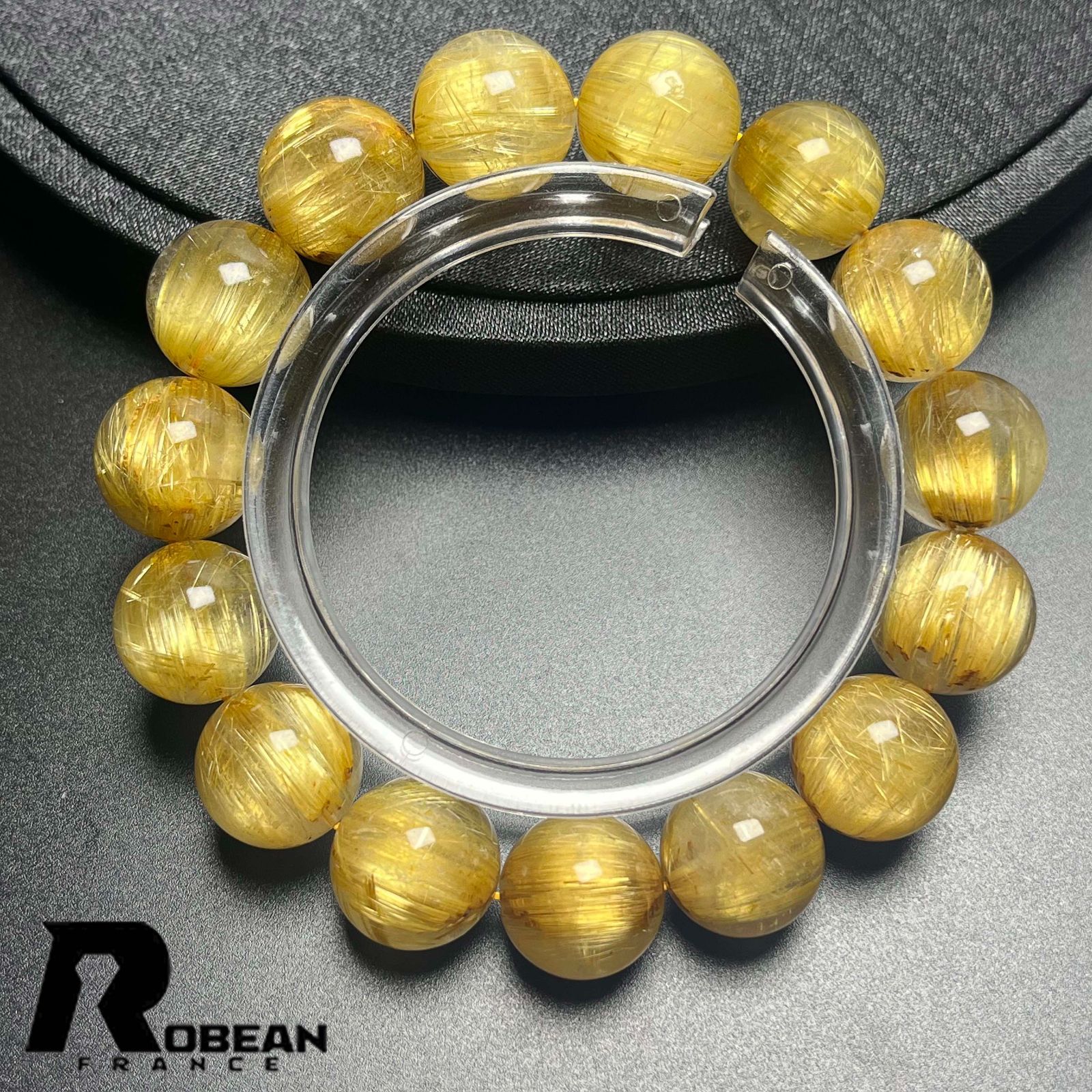 在庫切れ 在庫切れ 夢色 EU製 定価37万円ROBEAN・極!極満針ルチルクォーツ猫目 ブレスレット パワーストーン 天然石 金運 お守り プレゼント 14-14.8mm Mk1011151