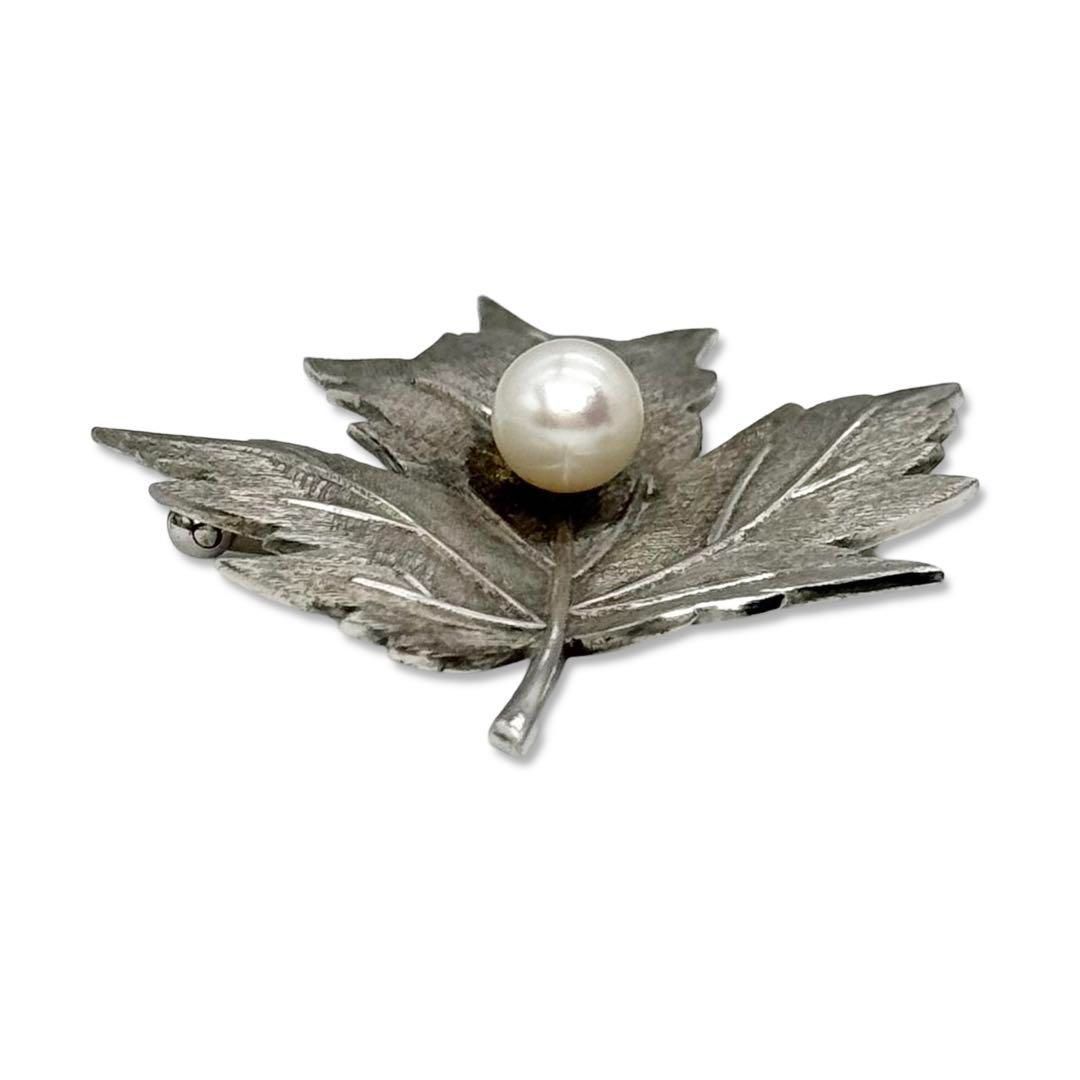 MIKIMOTO ミキモト リーフパール ブローチ MS刻印 本真珠