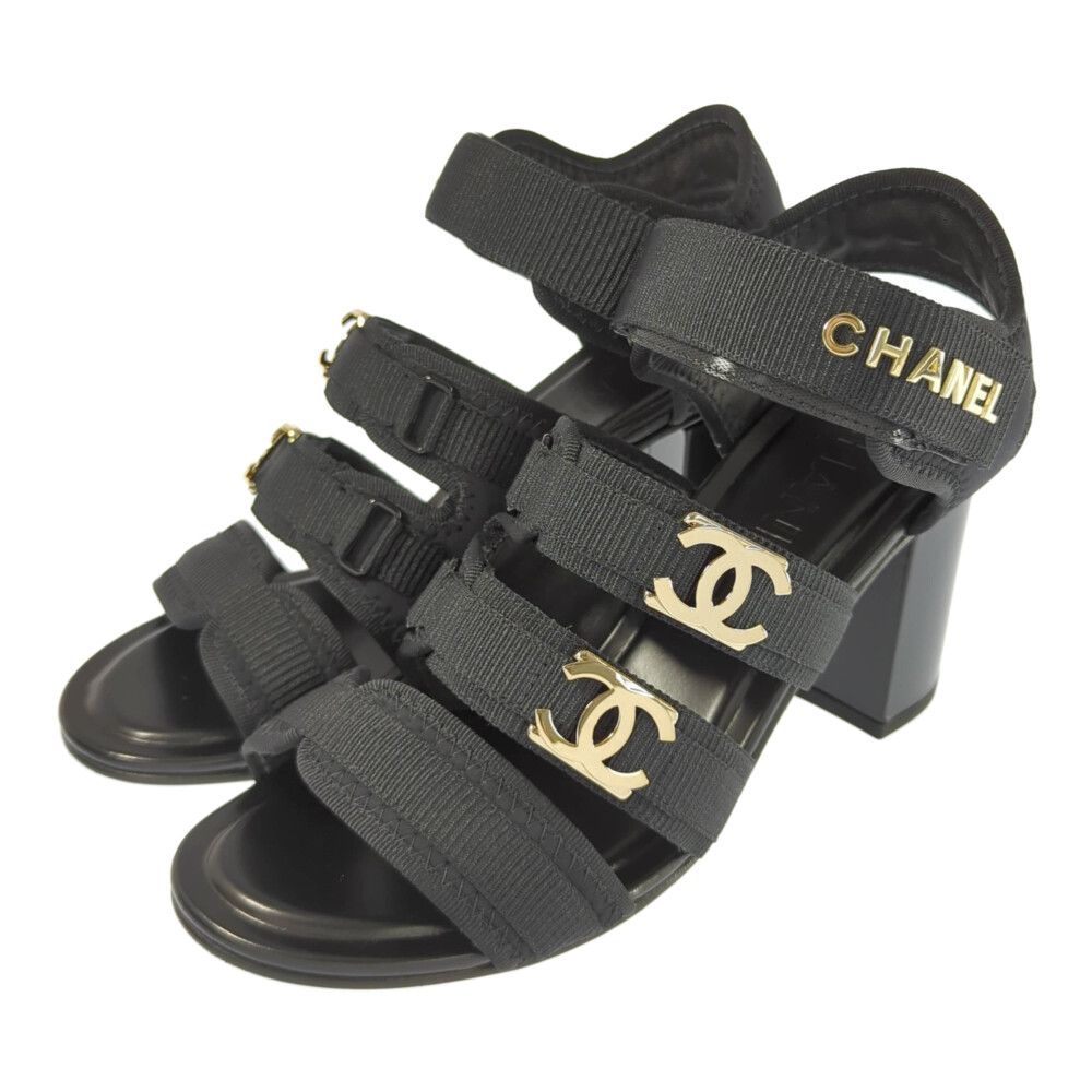 CHANEL シャネル ココマーク ロゴ テープストラップ サンダル ヒール 靴|O G39892|36 1|2|ブラック|プレゼント|記念日 オールシーズン ♀ S レディース 557510