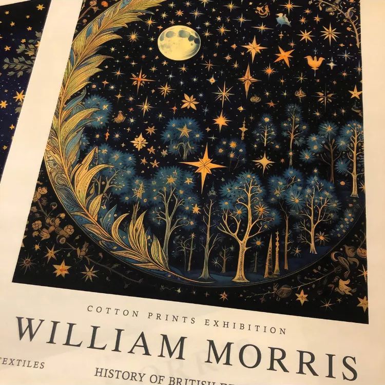 ウィリアムモリス　満月　惑星　花　夜空　アートポスター　インテリア　リビング　玄関　トイレ　寝室　ディスプレイ