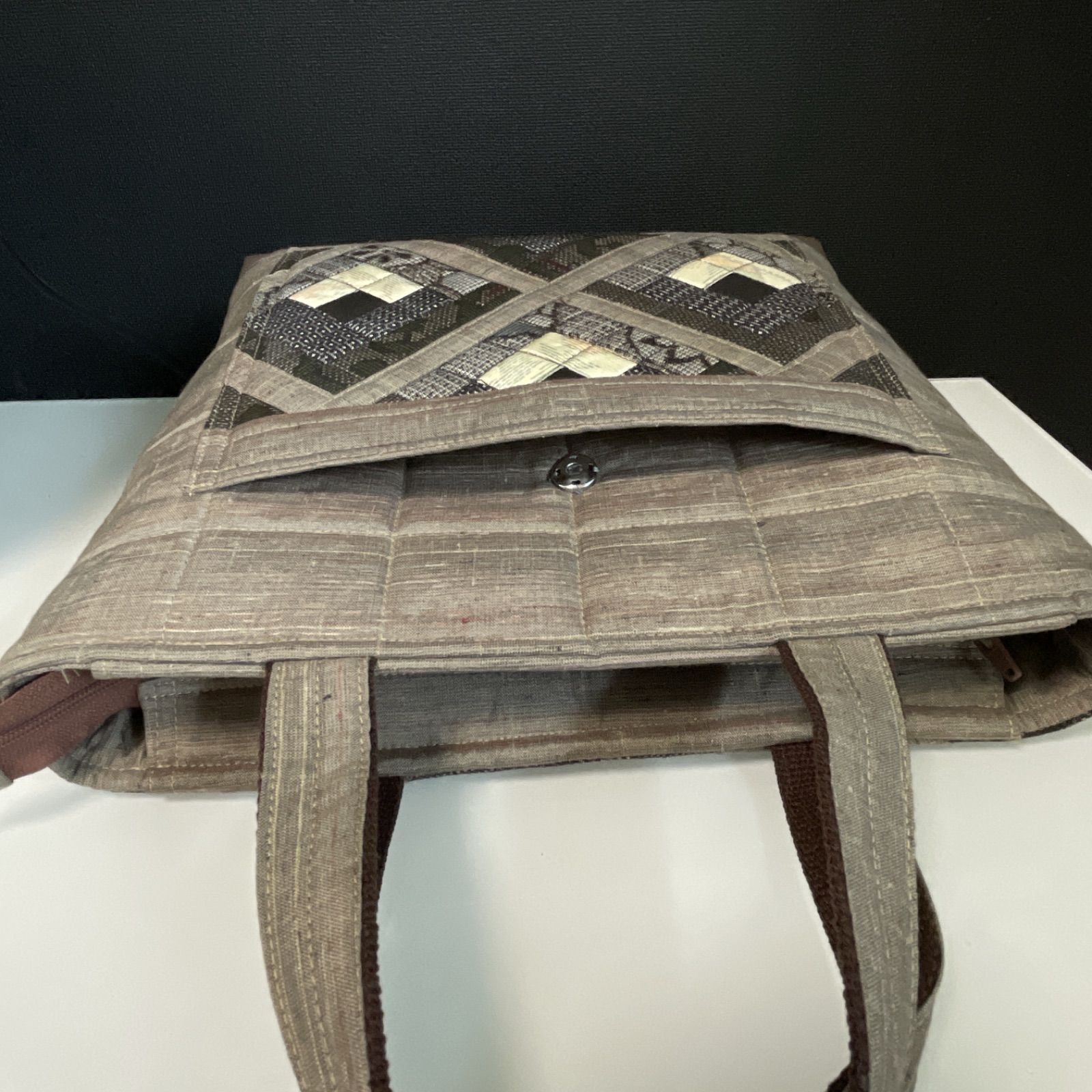 ハンドメイド 着物リメイク パッチワークトートバッグ 24 大島紬