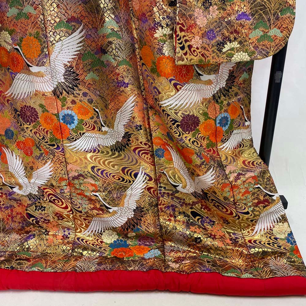 色打掛 正絹 鶴 刺繍 金 黒 紫 打掛 Lサイズ 裄67 花嫁衣裳 婚礼 色打掛 正絹 鶴 刺繍 金 黒 紫 打掛 Lサイズ 裄67 花嫁衣裳 婚礼