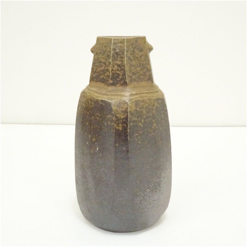 備前焼 伊勢崎紳造 面取花入（共箱） 花入れ 茶道 茶道具 花瓶