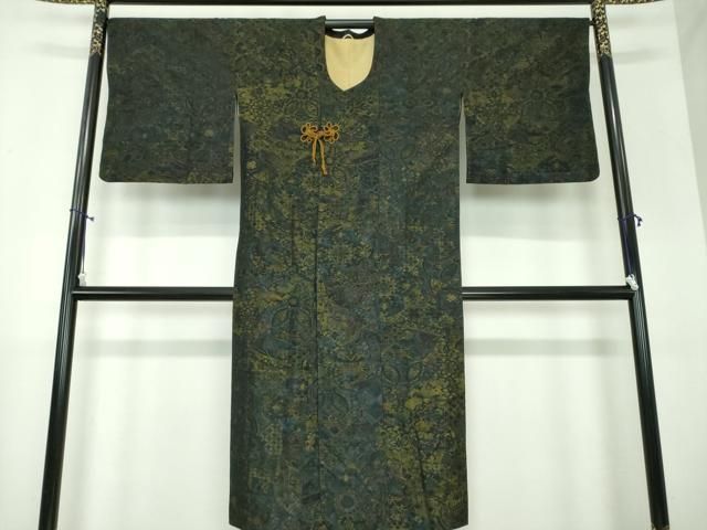 平和屋着物●道行コート ロング丈 単衣 更紗花文 正絹 DAAX4507ps