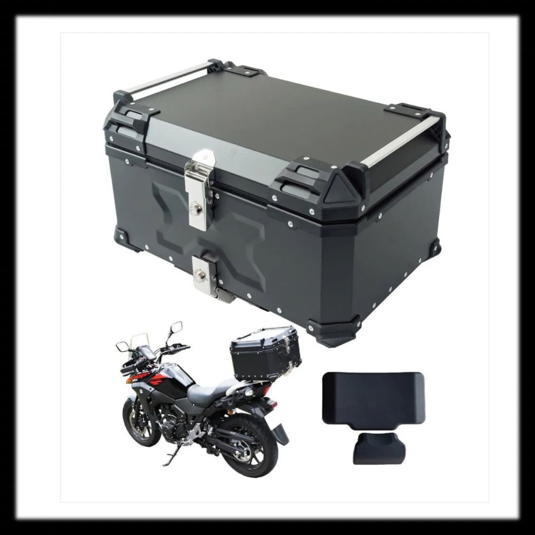 【新品未使用】#2351 リアボックス黒65L バイク バックレスト付き