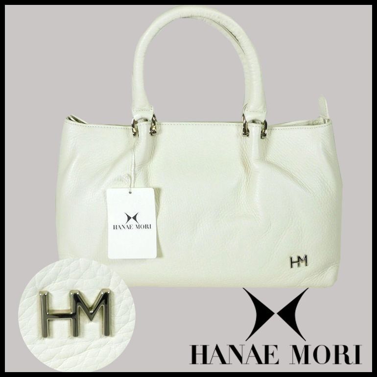 HANAE MORI ハナエモリ 2WAYミニハンドバッグ  サークル金具/HMロゴ/レザー/アイボリー ヴィンテージ   ホワイト レディース / 240001175443 HANAE MORI - HANAE MORI ハナエモリ 2WAYミニハンドバッグ サークル