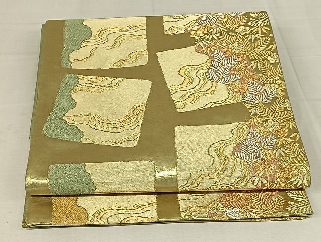 平和屋着物▽六通柄袋帯 螺鈿 草花文 金彩 引箔 正絹 逸品 DAAT5066sf