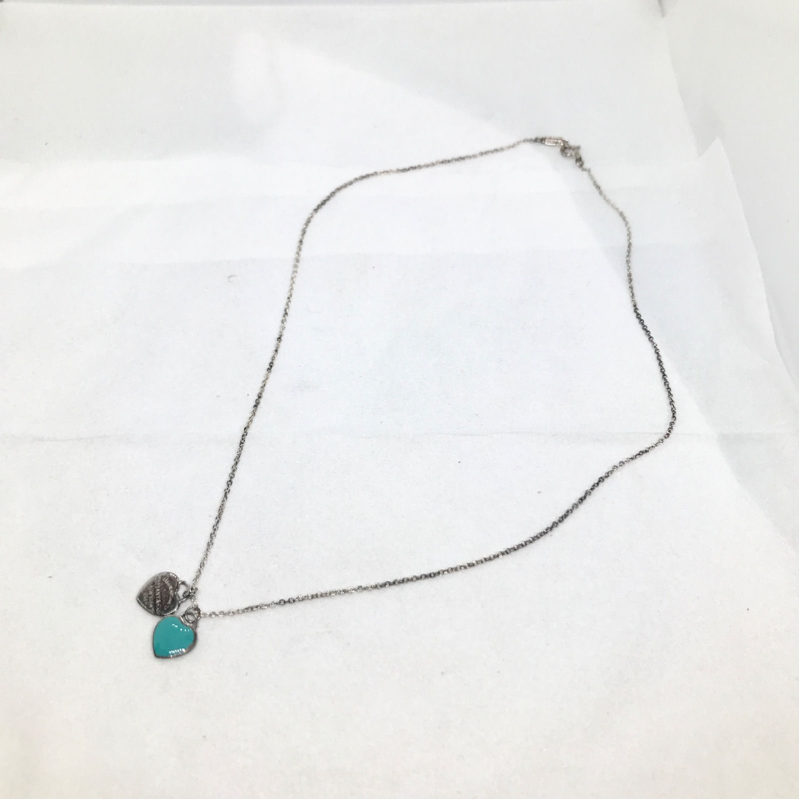 【美品】Tiffany ティファニー ダブルハート ネックレス 緑 SV925 TIFFANY&Co.(ティファニー) / ダブルハートネックレス/SV925