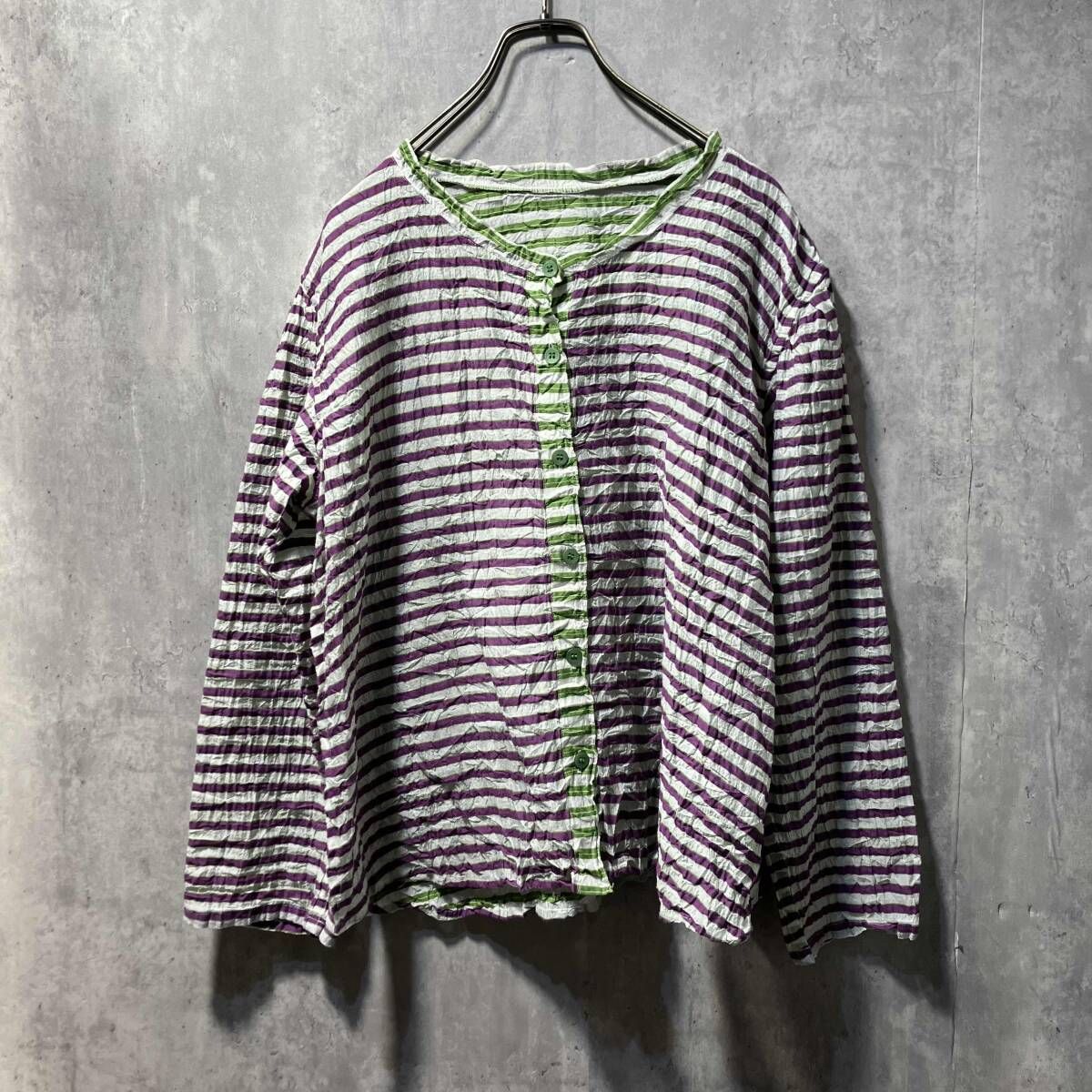 ISSEY MIYAKE ME シワプリーツボーダーシャツ トップ 長袖シャツ