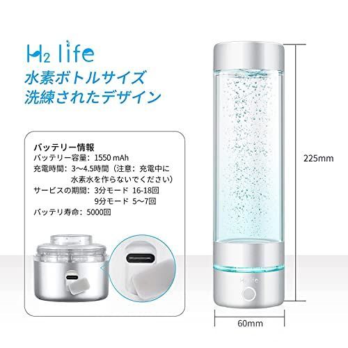 シルバー H2Life 水素水ボトル 水素水生成器 ポータブル水素水ボトル 超高濃度 水素水生成時間 ３分1500ppb 9分3200ppb  日本水素水振興協会認定商品 携帯に便利なコンパクト設計 旅行 キャンプ スポーツ観戦 トレーニング マラソン フィッ - メルカリ