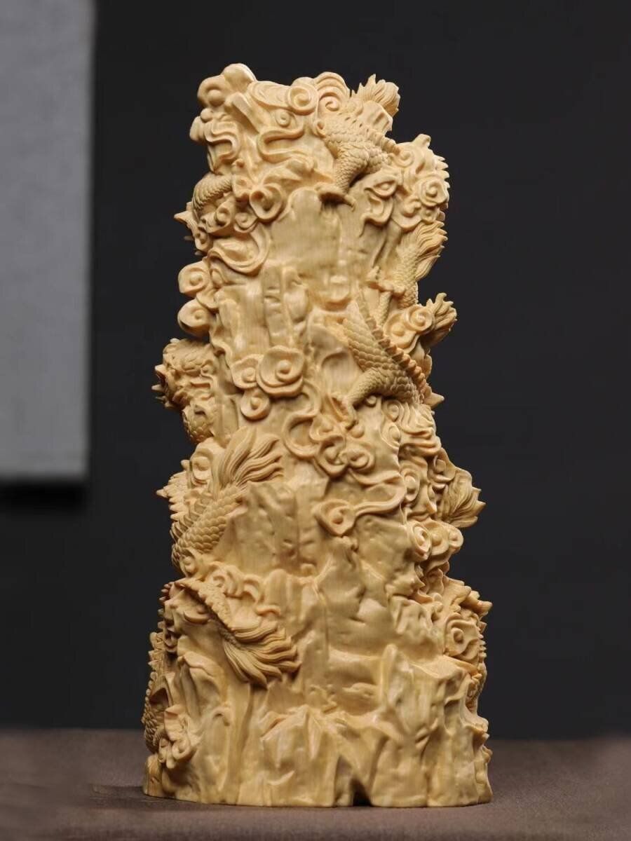 木彫り 仏像 御竜観音像 観音菩薩立像 にぎにぎし 鎮宅辟邪 縁起物  