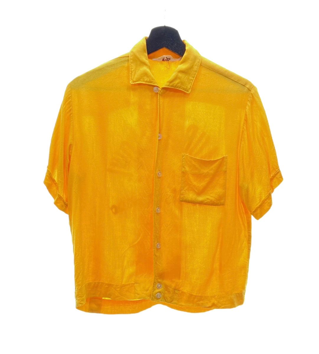Vintage VINTAGE ITEM 50's 60's Mr.Joel Bowling Shirt Open Collar Chain Stitching Yellow - Short Sleeve Shirt Embroidered Yellow Medium 104MT-346