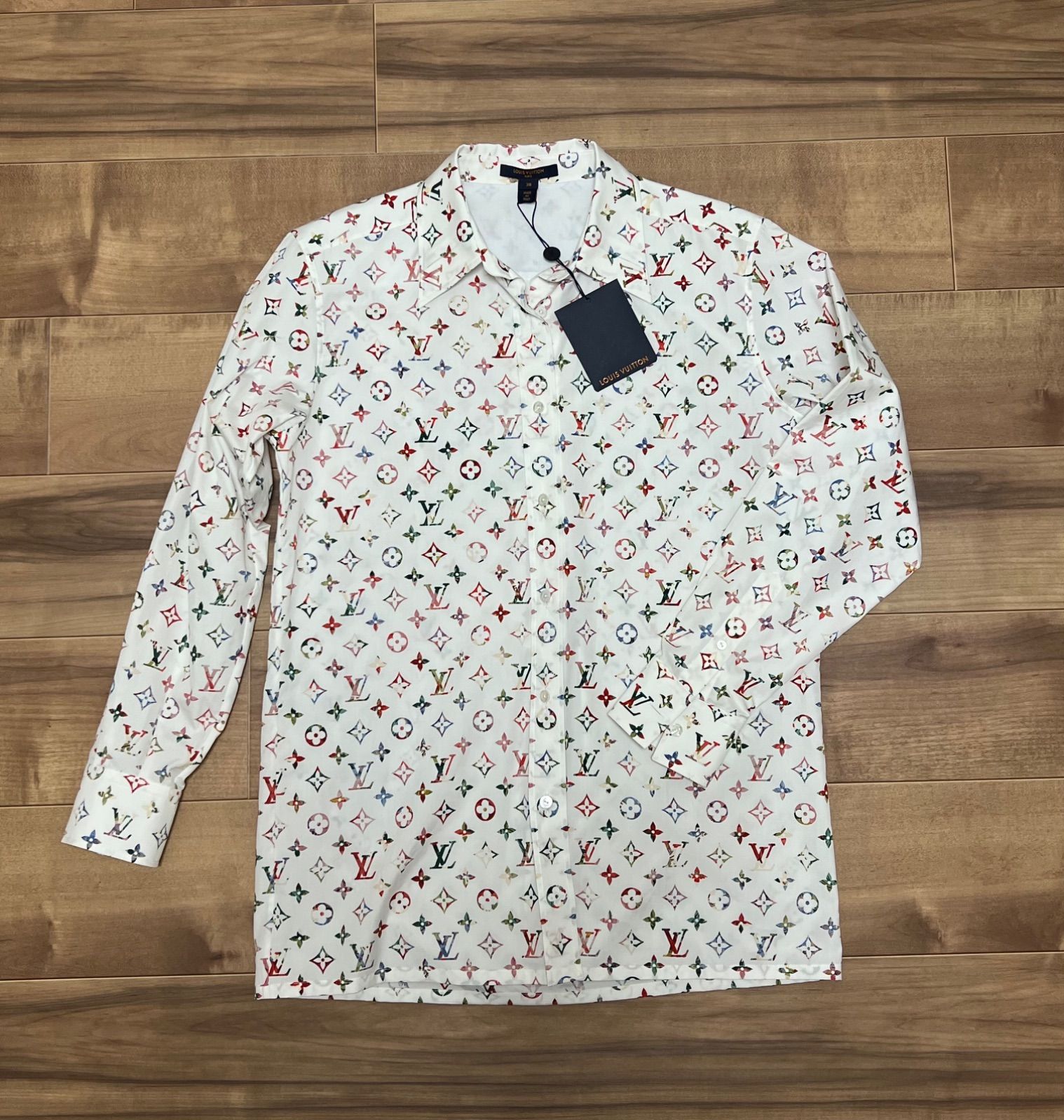 ルイヴィトン　ヴィンテージフラワースカーフ　モノグラム　シャツ　新品未使用　38 ルイヴィトン LVヴィンテージフラワースカーフモノグラム シャツ