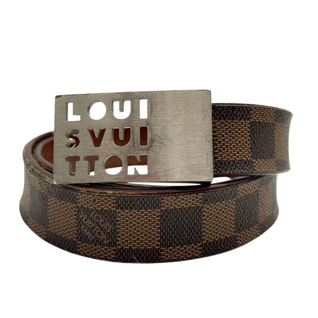 ルイヴィトン ベルト 茶 ブラウン ダミエ サンチュール ロゴプレート PX-1 レザー 本革 ブランド メンズ LOUIS VUITTON