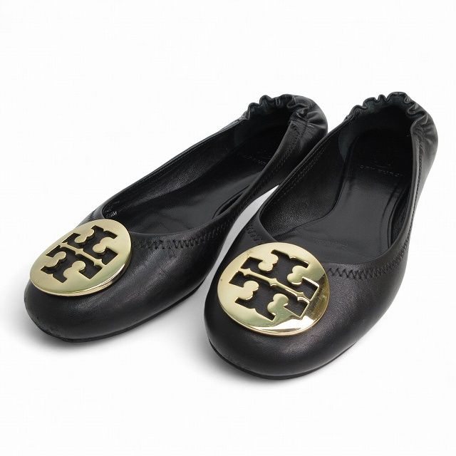 【美品】 TORY BURCH トリーバーチ 23.5 パンプス レザー 金 美品』トリーバーチ パンプス フラットシューズ 金ロゴ ブラック
