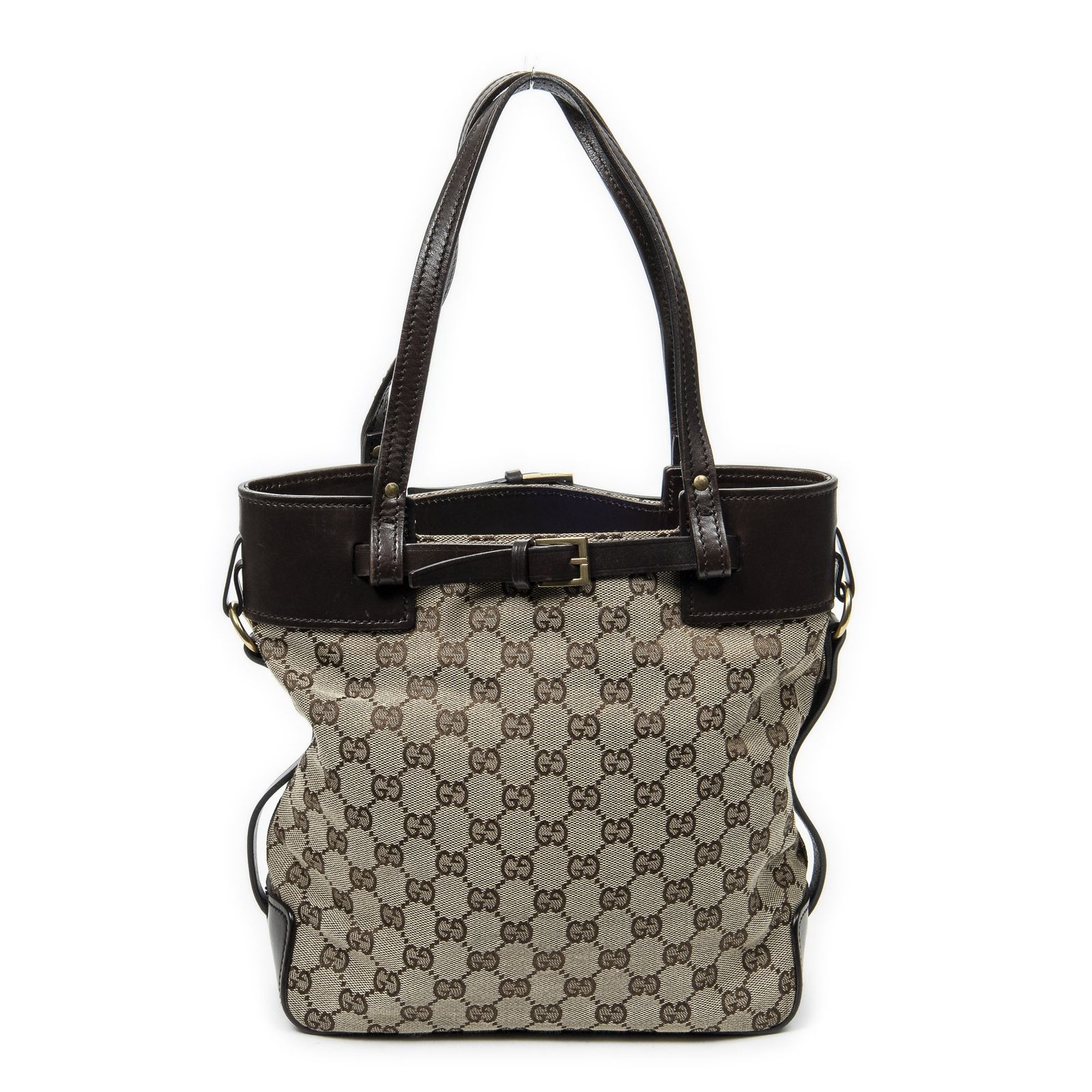 GUCCI グッチトールベルトトートベージュ|ブラウンGGキャンバスA