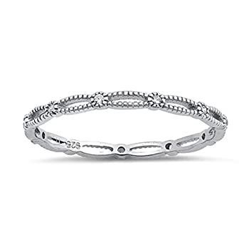 クリア CZ 薄型 上品 ミディ ナックル スタッカブル リング スターリングシルバー バンド サイズ 3-10