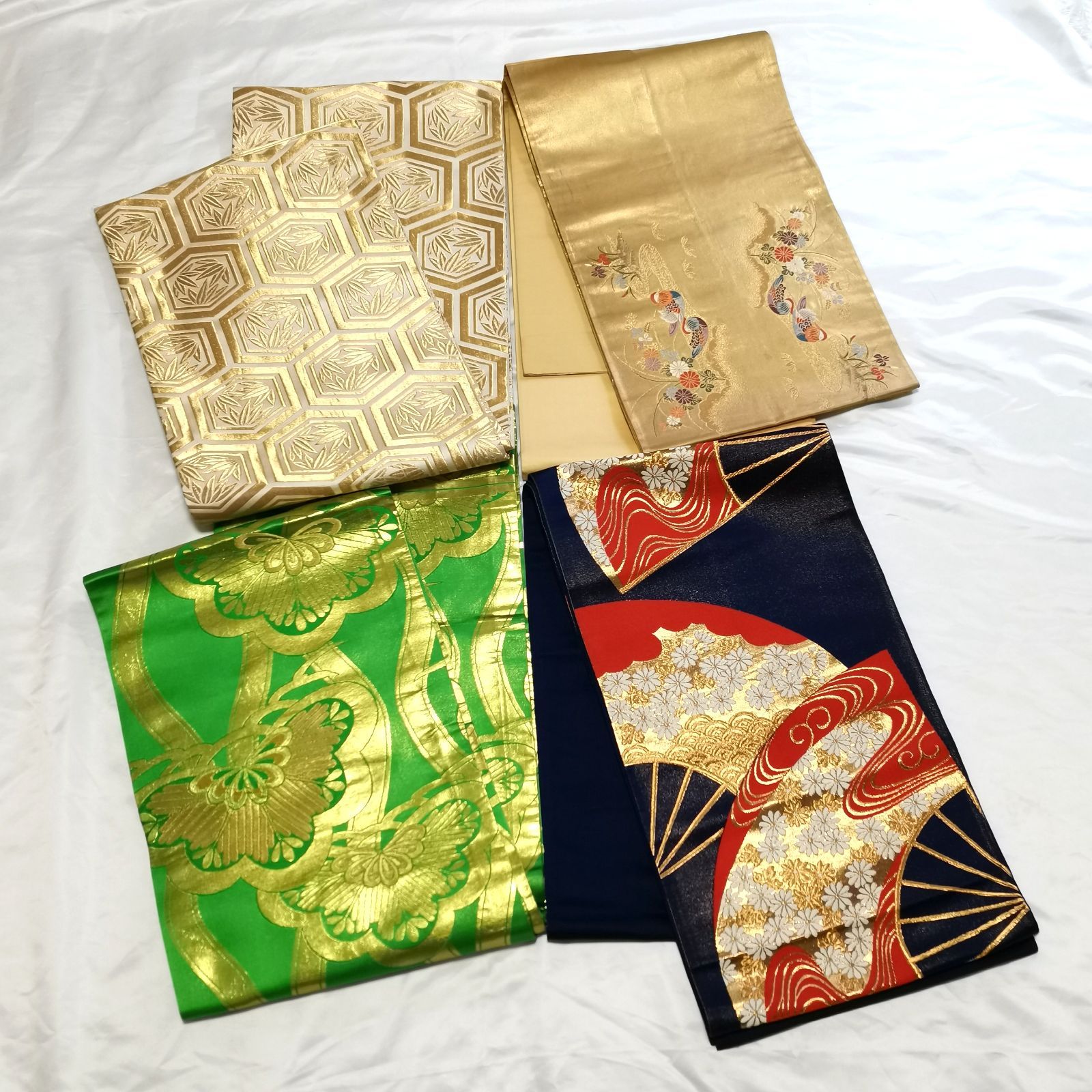 帯 4点まとめ 袋帯 名古屋帯 ゴージャス 緑系 紺系 金 管理番号KKVKO761