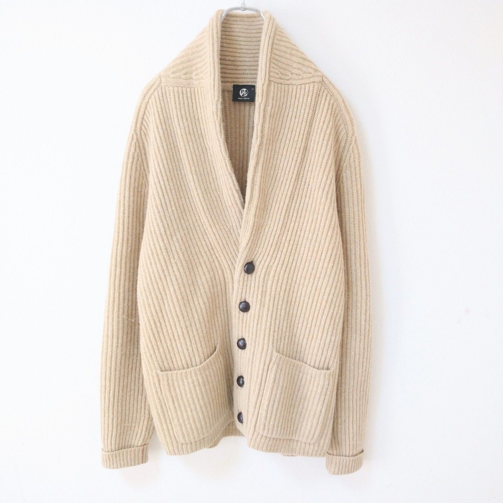 【PAULSMITH】ポールスミス　ベージュ　М　カーディガン　ウール１００　無地　シンプル　メンズ