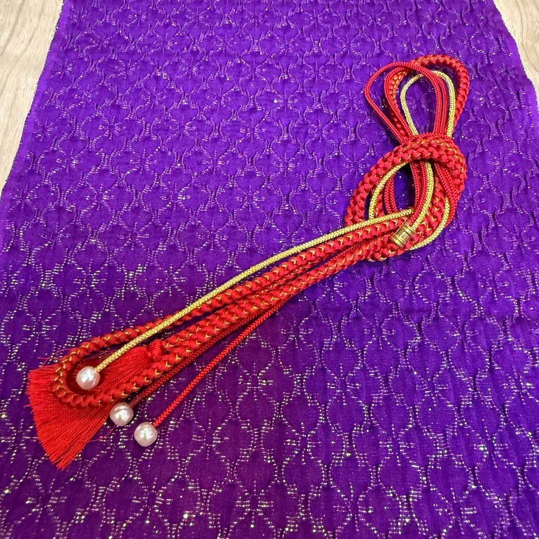 超美品 正絹 振袖用 帯揚げ 帯締め 帯飾り 刺繍襟 5点セット 金