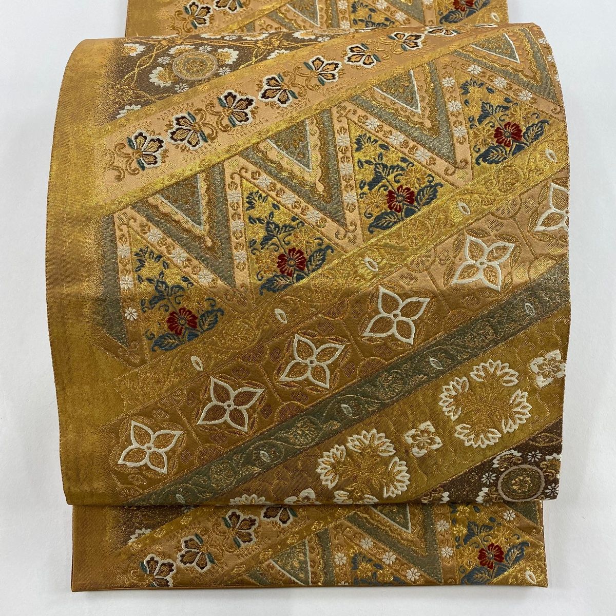 袋帯 秀品 松 橋 箔 螺鈿 銀色 お太鼓柄 正絹