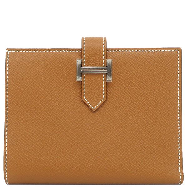 エルメス HERMES 二つ折り財布 ベアンコンパクト ヴォーエプソン ゴールド シルバー金具 茶 W刻印 20 箱
