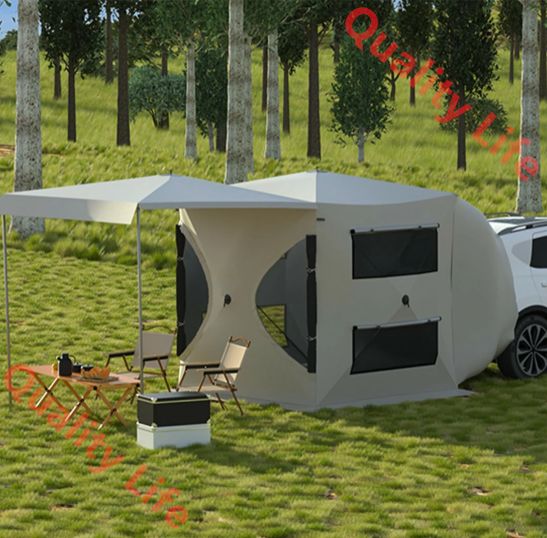 タープ テント カーサイドタープ 車用 日よけカーテント 両側に大型二重窓 内側は通気性メッシュ 通気性 設営簡単 単体使用 2～4人用 キャンプ テント アウトドア 公園 登山 車中泊