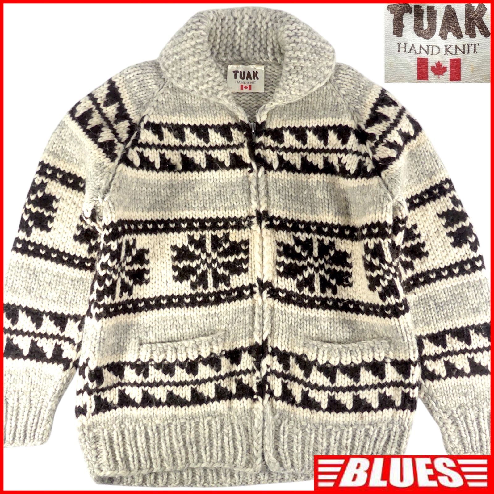 TUAK トゥアック カウチン ニット ジャケット ウール 総柄 カナダ製 