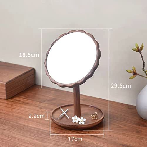  花びら Sakulaya 鏡 卓上 女優ミラー 卓上ミラー 化粧鏡 木製 角度調整 小物収納台座 ウッドスタンドミラー卓上鏡ミラー クルミ材 ビューラー ラッシュカーラー メイク道具 化粧小物