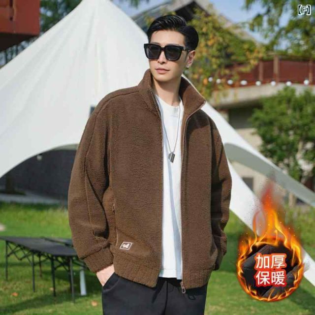 [XL ]秋冬 コーデ メンズ 服 シンプル ファッション オシャレ 大人 かっこいい 大きいサイズ ストリート 紳士服 フリース ジャケット アウター フード付き フリース コットン ジャケット アウター ラムウール トップス