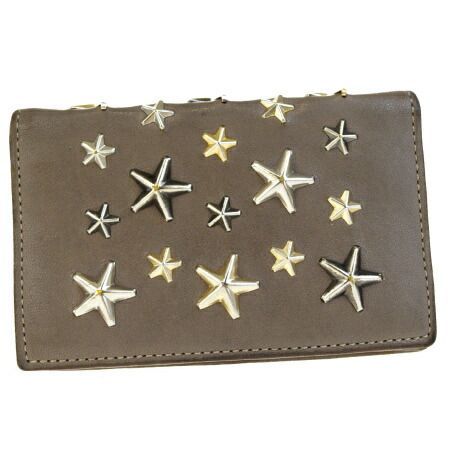 【中古】 ジミーチュウ JIMMY CHOO カードケース 名刺入れ パスケース 定期入れ 星型 スタッズ ブラウン レザー 07HB309