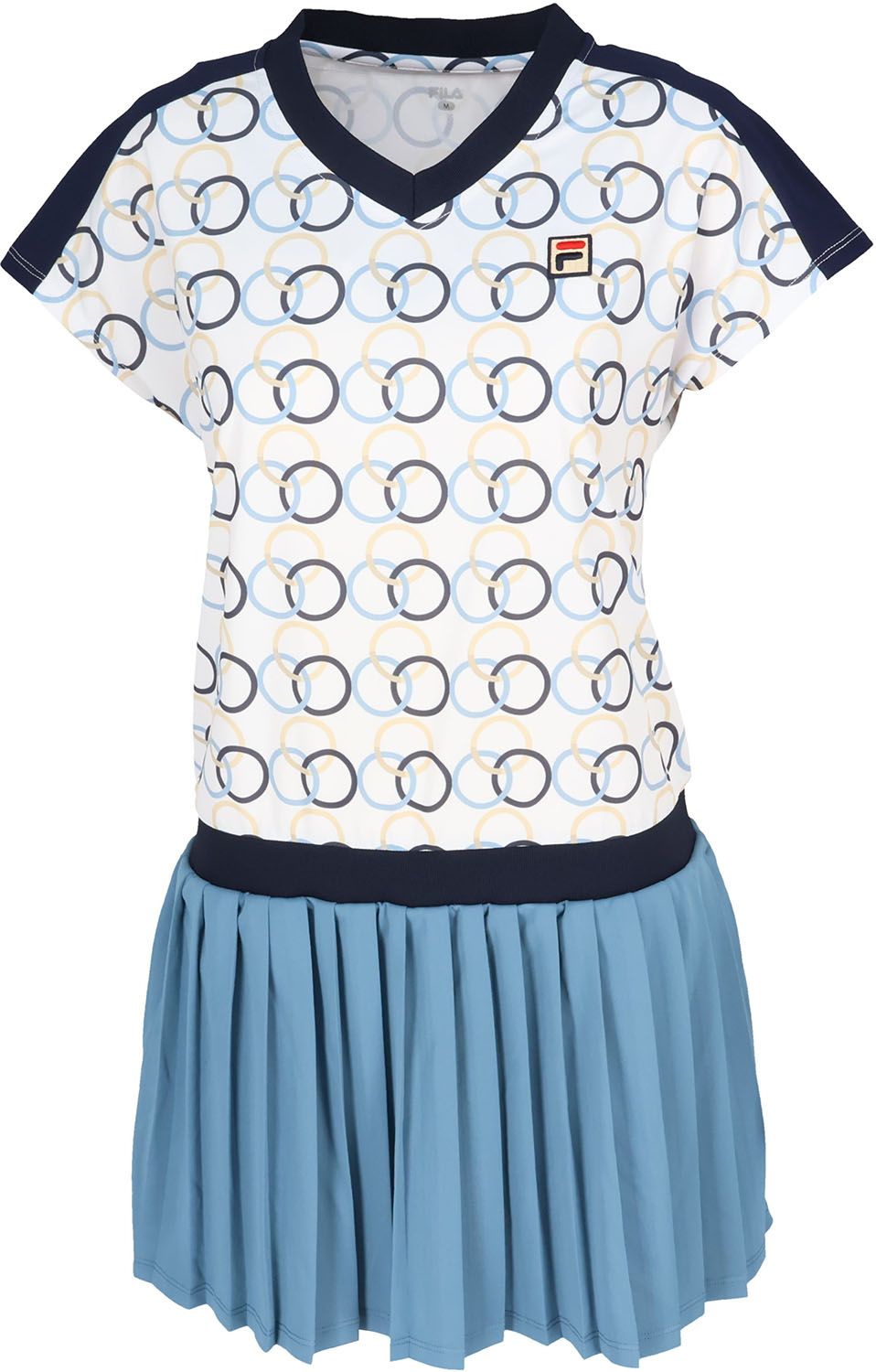 フィラ FILA テニス ワンピース レディース ウィメンズ 女性 大人 半袖 スカート スコート ウェア ロゴ リズミカル プリーツ 部活動 クラブ サークル スクール チーム 練習 EL0203 12C ダークブルー