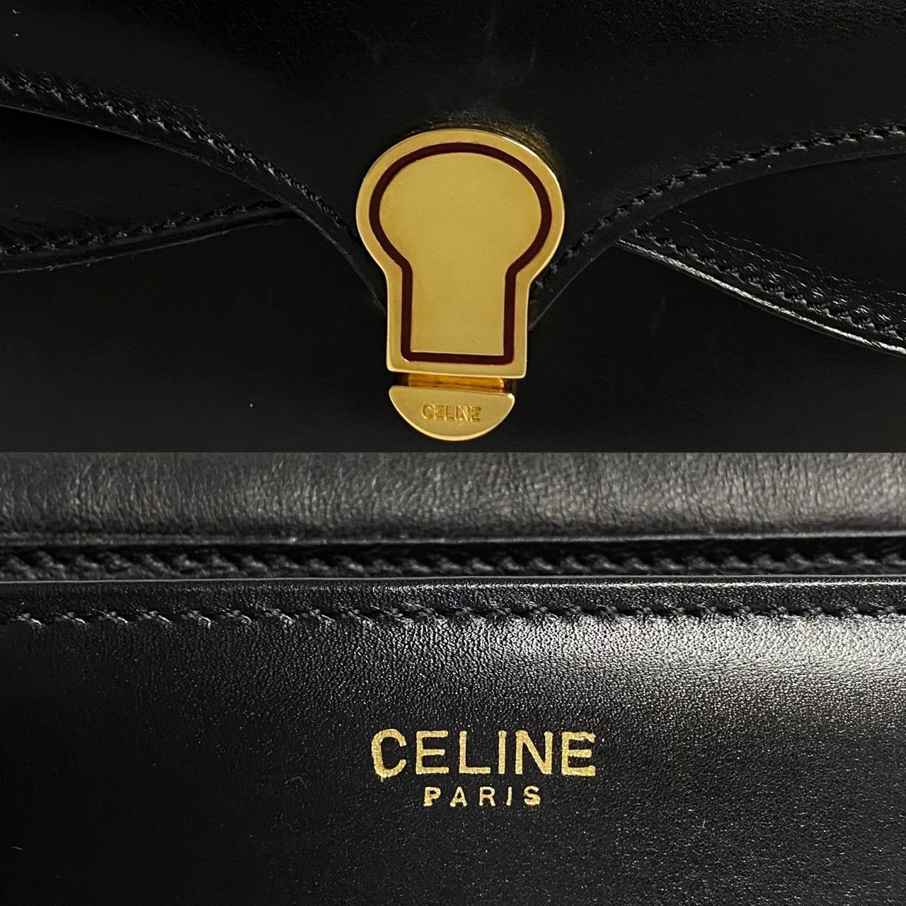 極 美品 希少品 CELINE セリーヌ ヴィンテージ ロゴ 金具 カーフ 