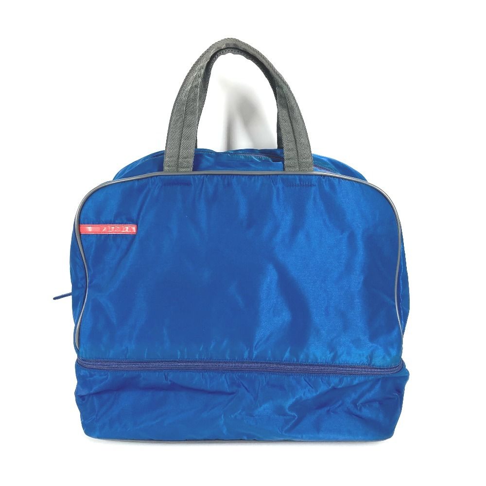 PRADA プラダ ボストンバッグ ロゴ V300 ナイロン ブルー - メルカリ