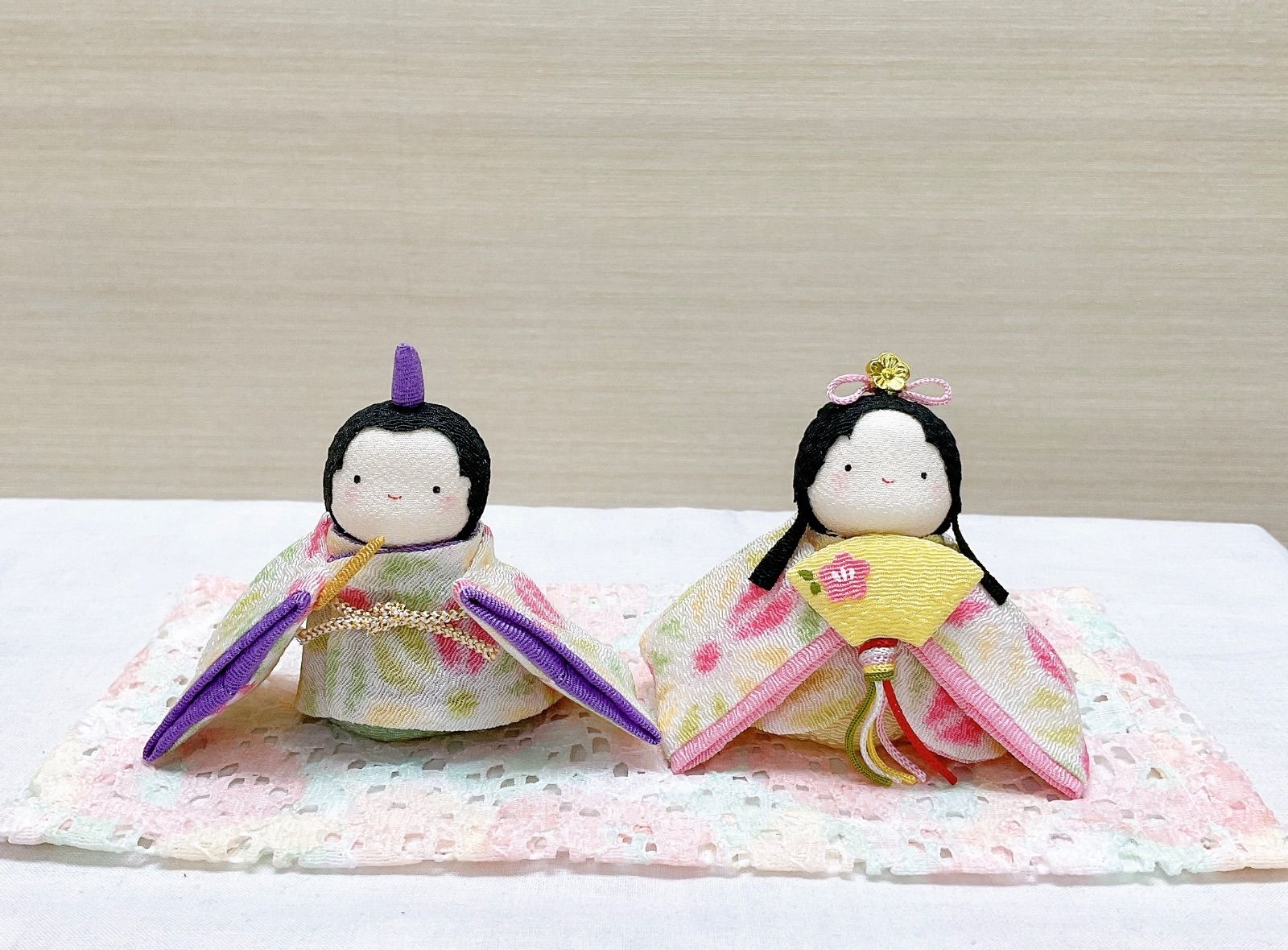 ちりめんお雛様【ぽてりひな2人(麻の葉)】ひな飾り 自分雛 女の子誕生祝い 新品 未使用品 日本製