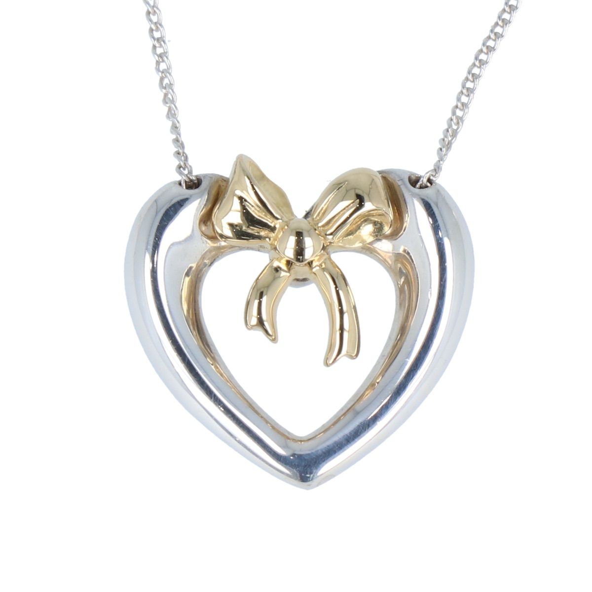 Tiffany ハート リボン コンビ ネックレス K18×SV925
