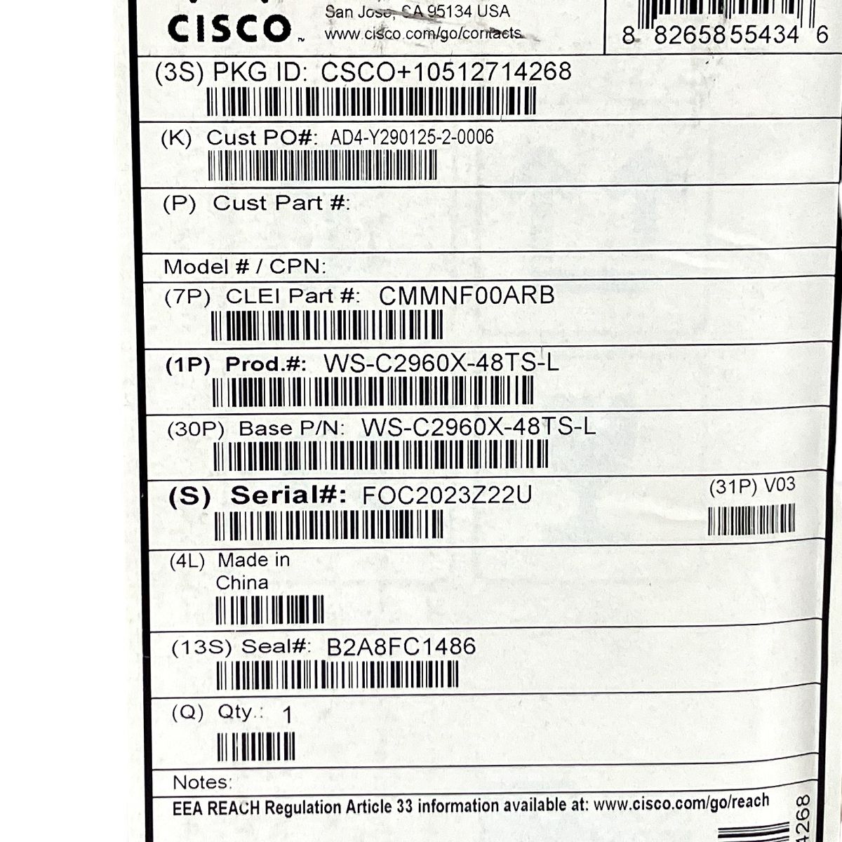 【動作保証】CISCO WS-C2960X-48TS-L 開封済 未使用 T8934615