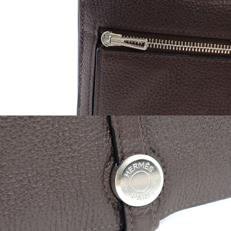 エルメス HERMES ドゴンロング トゴ ブラウン レザー □R刻印 シルバー
