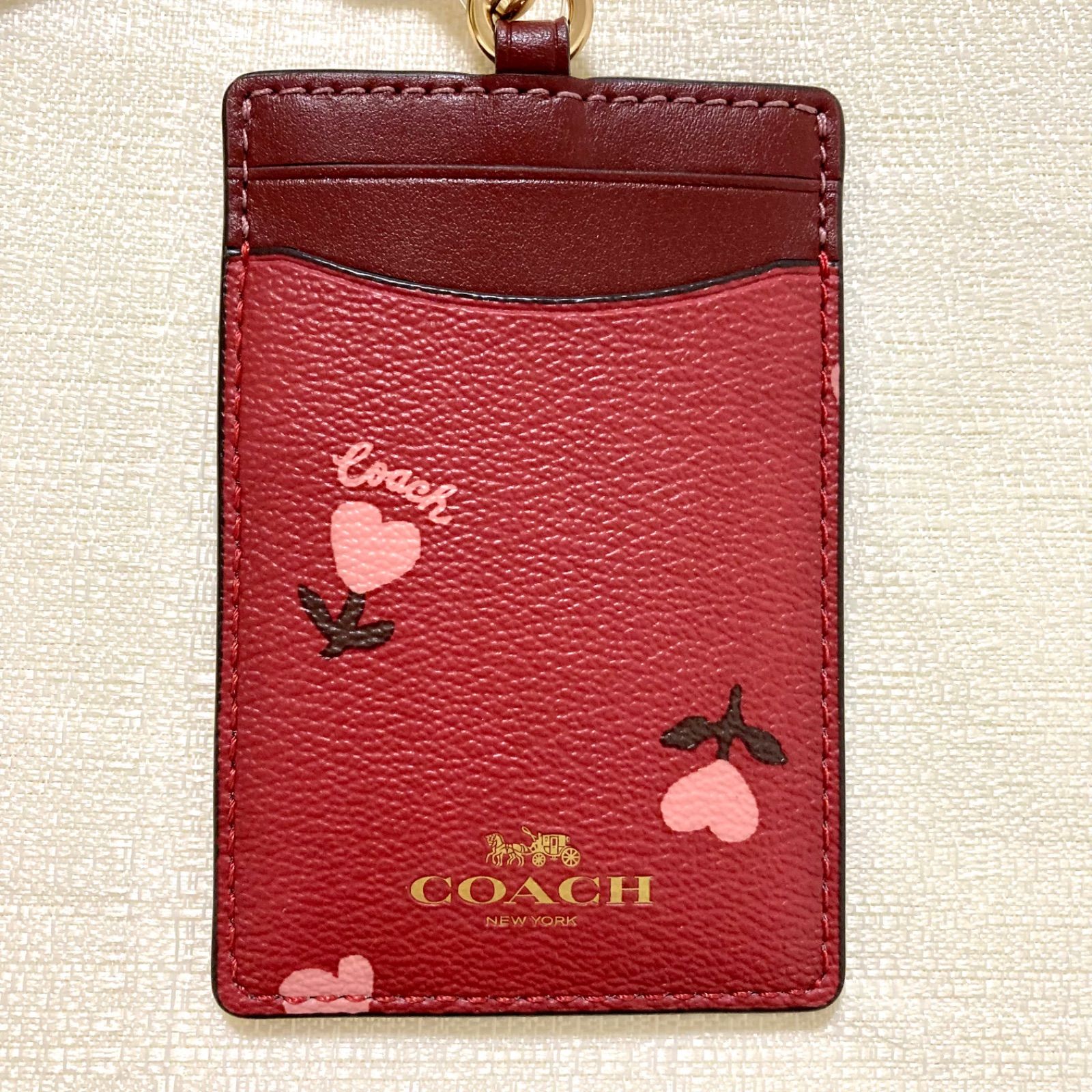 限定☆COACH コーチ 定期入れ IDカードケース 新品 花柄 パスケース 赤 