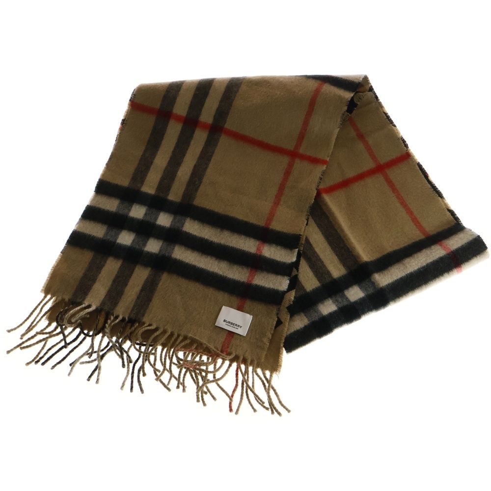 BURBERRY バーバリー ノバチェック総柄 ロゴ プリント フリンジ リバーシブル ウール マフラー ベージュ