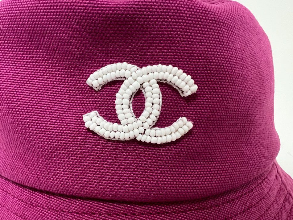 CHANEL シャネル ロゴバケット レディース ハット 帽子 レディース パープル コットン Mサイズ 超美品