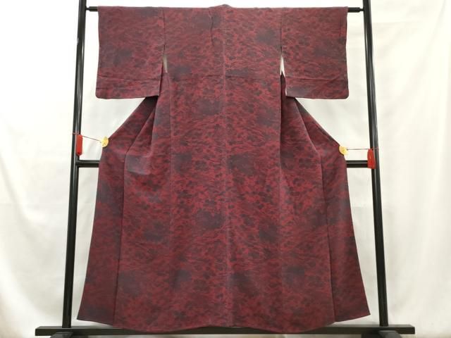 平和屋着物○上質な小紋 型染め 草木染 草花尽くし 鬼しぼ縮緬 正絹