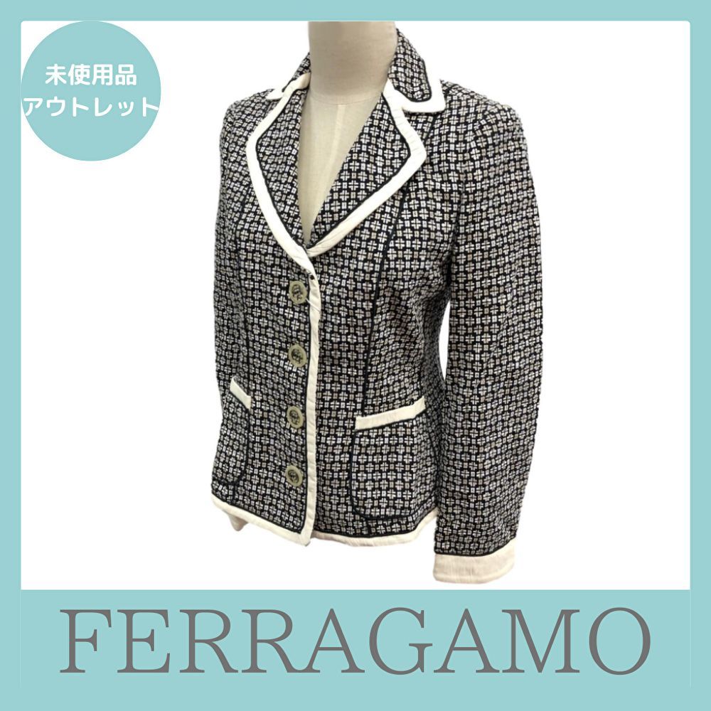 Ferragamo テーラードジャケット 花柄 パイピング 44 サイズ右前裾の革にキズがあります