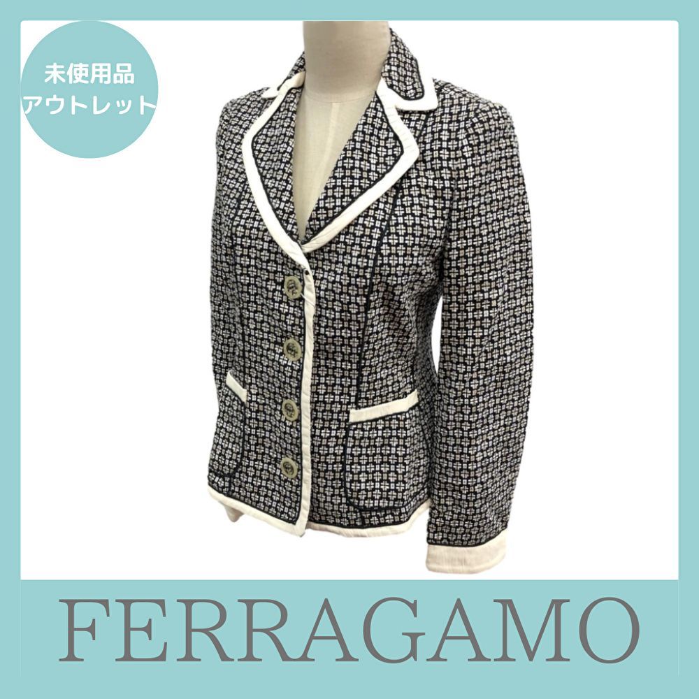 Ferragamo フェラガモ テーラードジャケット ツイード 花柄 パイピング