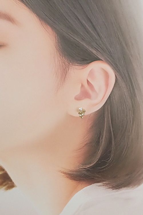 ミキモト アコヤ真珠 イヤリング K18イエローゴールド MIKIMOTO リボン  