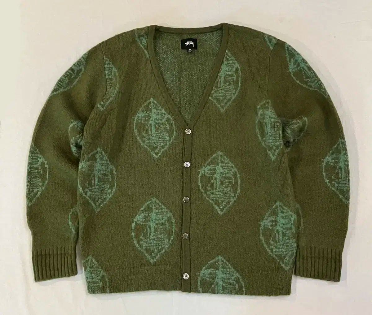 STUSSY ステューシー 呼吸用保護具 モヘア ウール カーディガン 緑