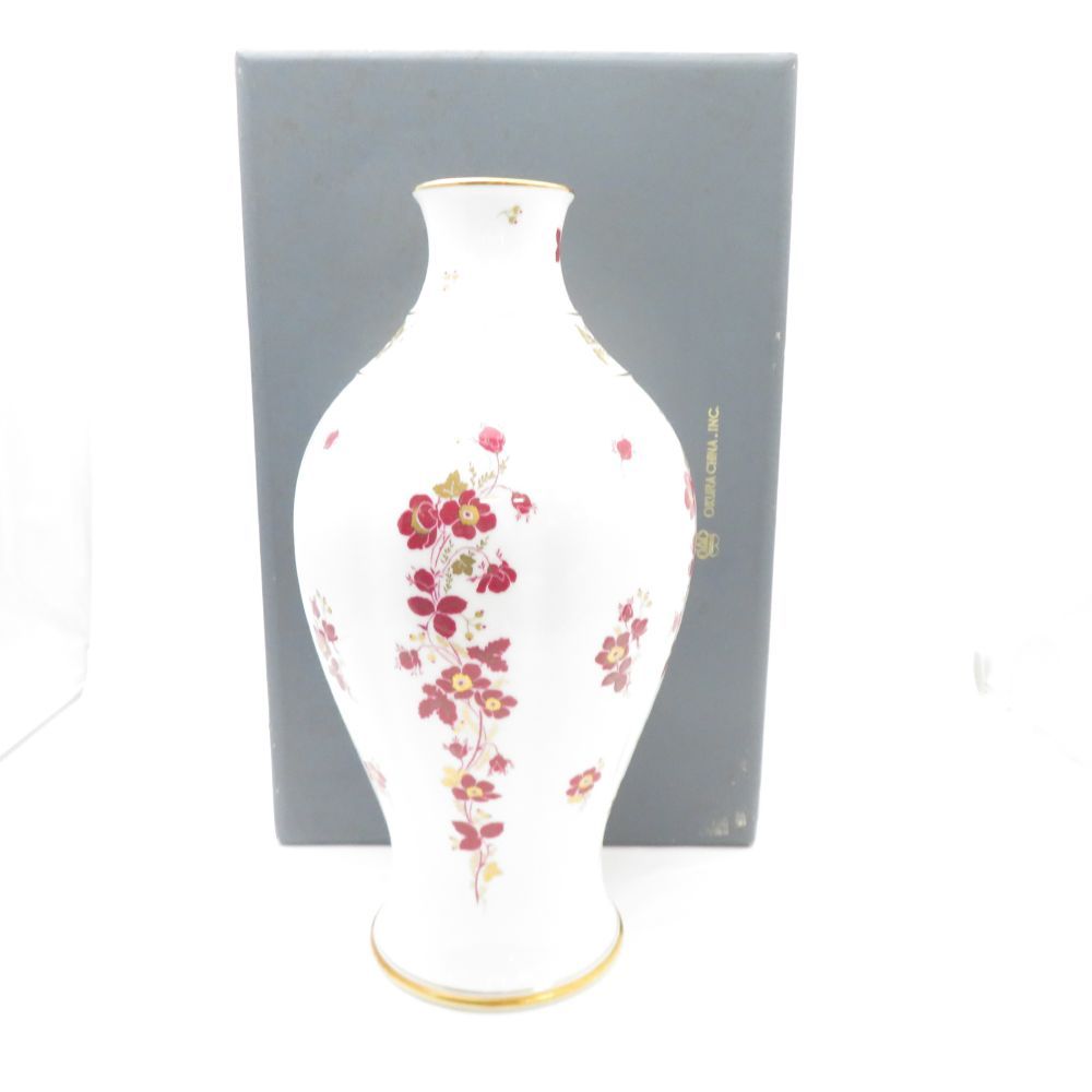 美品 OKURA 大倉陶園 金蝕赤絵花文 花瓶 1点 フラワーベース H35 飾り