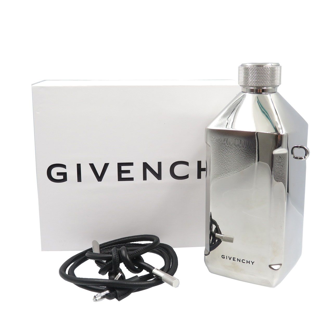 GIVENCHY 水筒 (新品未使用品) 新品同様 ジバンシー4Gロゴ アルミニウム レザー シルバー ブラック